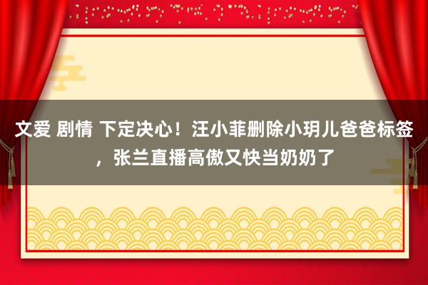 文爱 剧情 下定决心！汪小菲删除小玥儿爸爸标签，张兰直播高傲又快当奶奶了