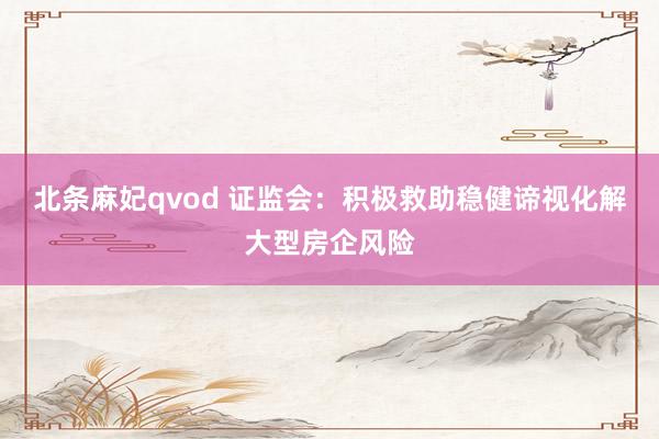 北条麻妃qvod 证监会：积极救助稳健谛视化解大型房企风险