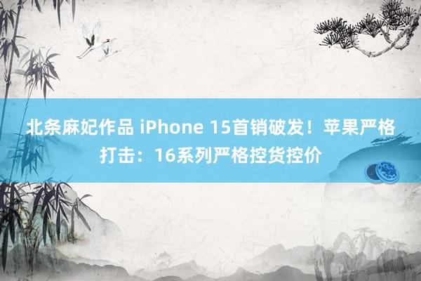 北条麻妃作品 iPhone 15首销破发！苹果严格打击：16系列严格控货控价