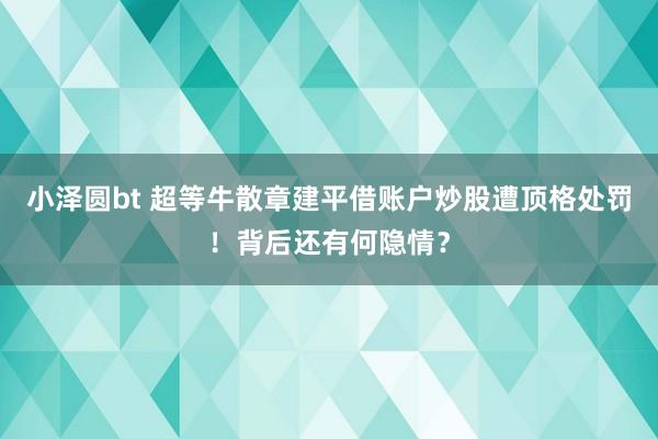 小泽圆bt 超等牛散章建平借账户炒股遭顶格处罚！背后还有何隐情？