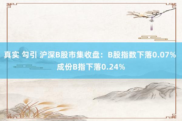 真实 勾引 沪深B股市集收盘：B股指数下落0.07% 成份B指下落0.24%