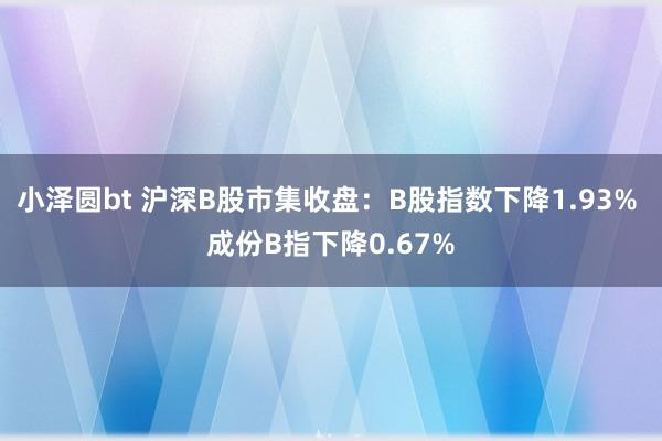 小泽圆bt 沪深B股市集收盘：B股指数下降1.93% 成份B指下降0.67%