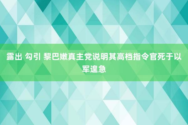 露出 勾引 黎巴嫩真主党说明其高档指令官死于以军遑急