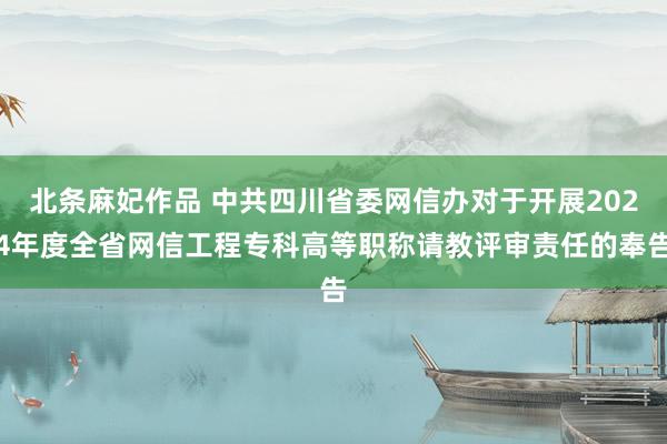 北条麻妃作品 中共四川省委网信办对于开展2024年度全省网信工程专科高等职称请教评审责任的奉告