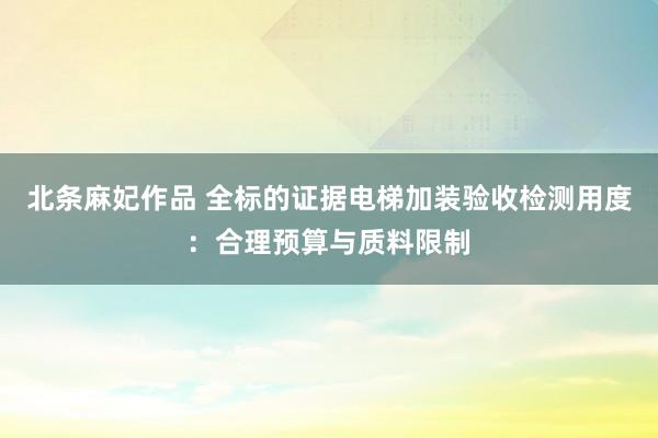 北条麻妃作品 全标的证据电梯加装验收检测用度：合理预算与质料限制