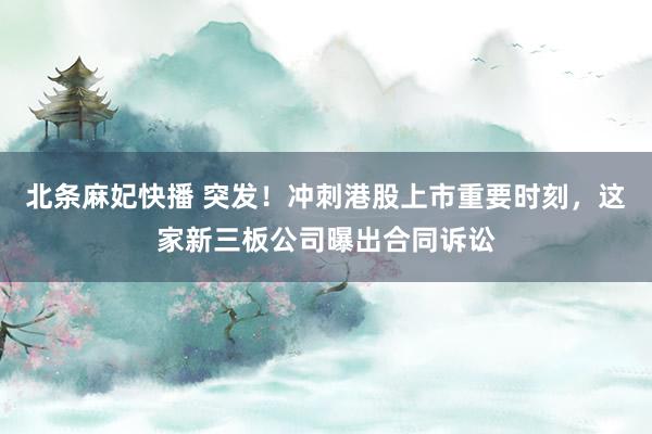 北条麻妃快播 突发！冲刺港股上市重要时刻，这家新三板公司曝出合同诉讼