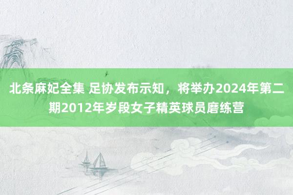 北条麻妃全集 足协发布示知，将举办2024年第二期2012年岁段女子精英球员磨练营