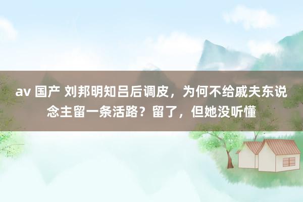 av 国产 刘邦明知吕后调皮，为何不给戚夫东说念主留一条活路？留了，但她没听懂